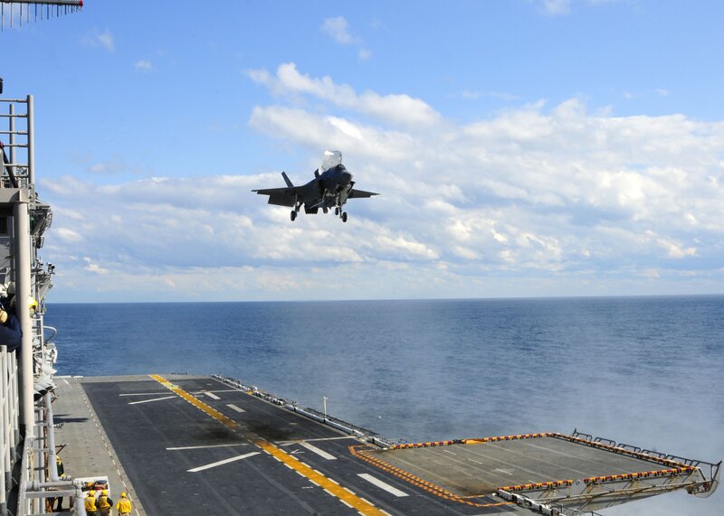 F-35 jet taking off from aircraft carrier