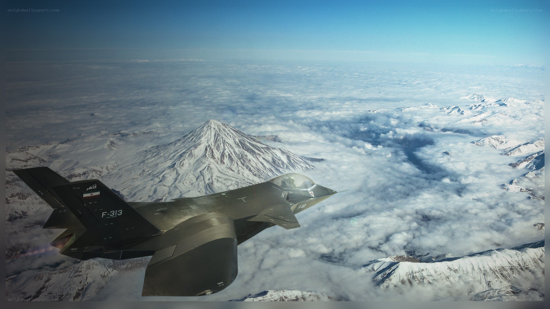 F-35 over snowy mountains