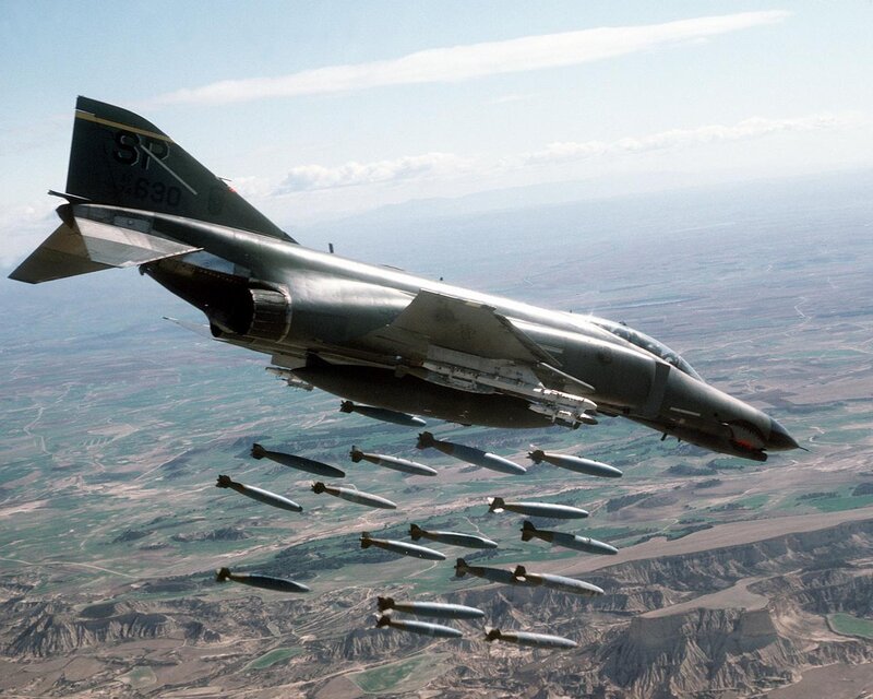 F-4 Phantom II Dropping Bombs — Gray, Dramatic, Afternoon
