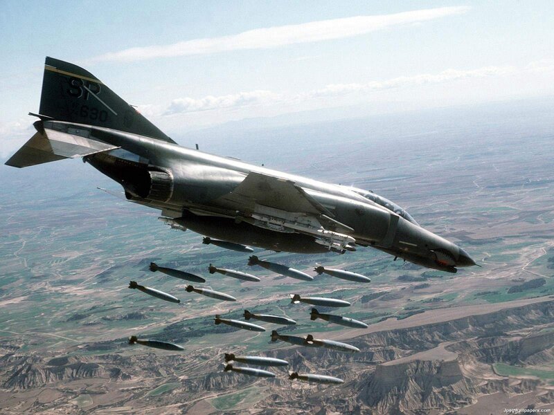 F-4 Phantom II Dropping Bombs — Gray