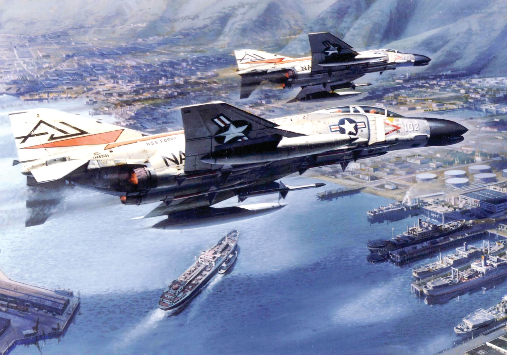 F-4 Phantom jets over naval base