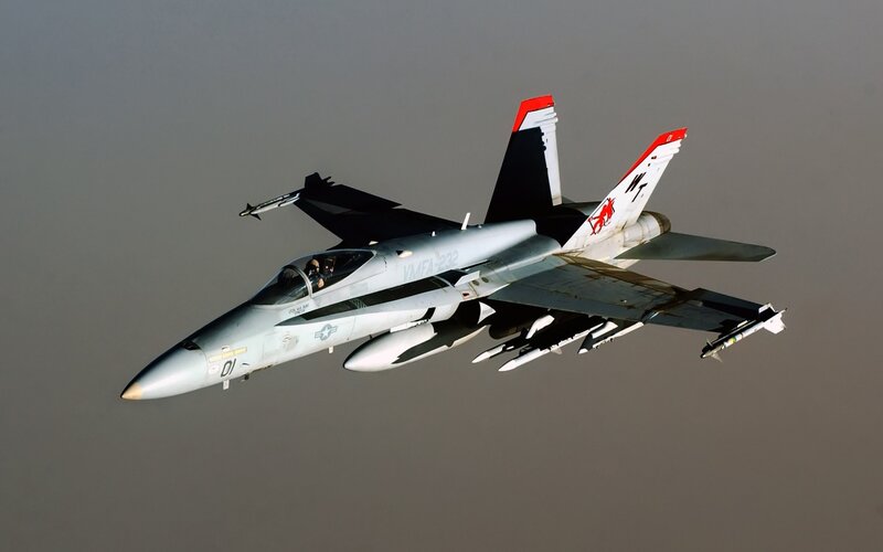 F/A-18 Hornet Fighter Jet — Gray, Dynamic, Photograph, Pilot