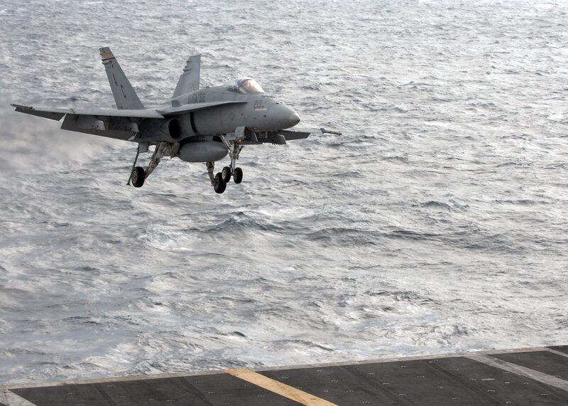 F/A-18 Hornet landing on aircraft carrier