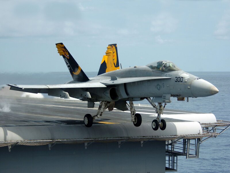 F/A-18 Hornet on aircraft carrier