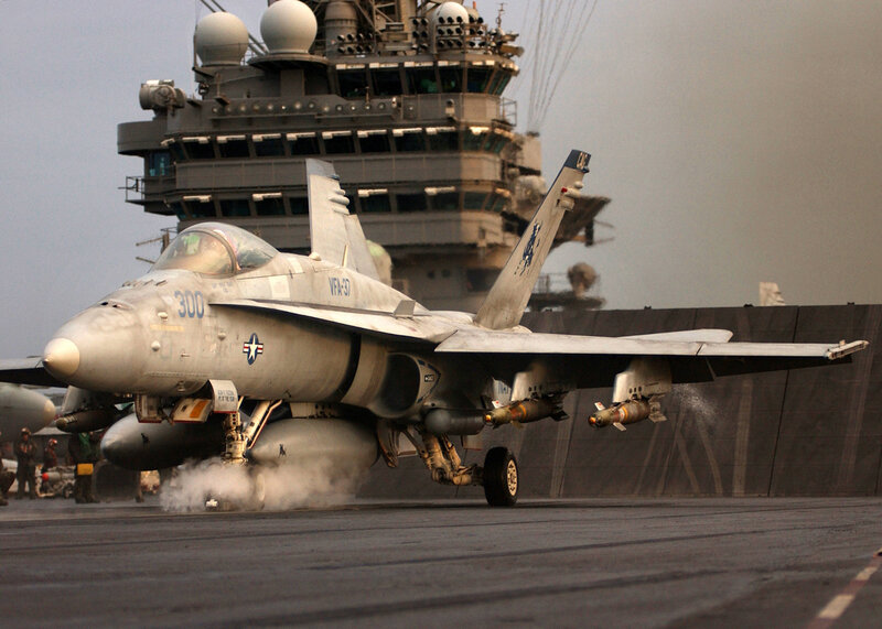 F/A-18 Hornet on aircraft carrier