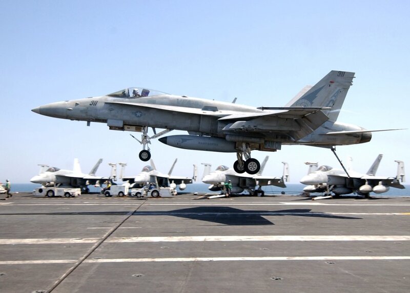 F/A-18 Hornet taking off from aircraft carrier