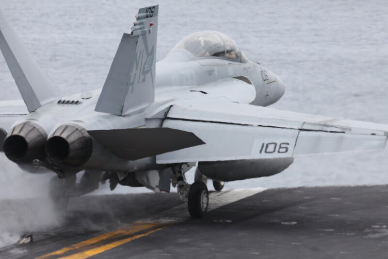 F/A-18 jet on aircraft carrier