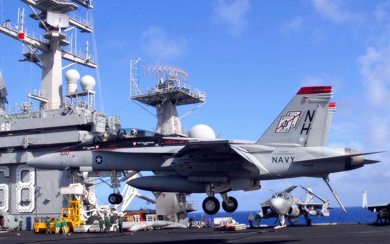 F/A-18 on aircraft carrier deck