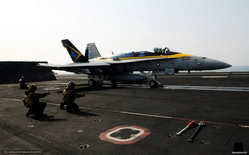 F/A-18 on aircraft carrier deck
