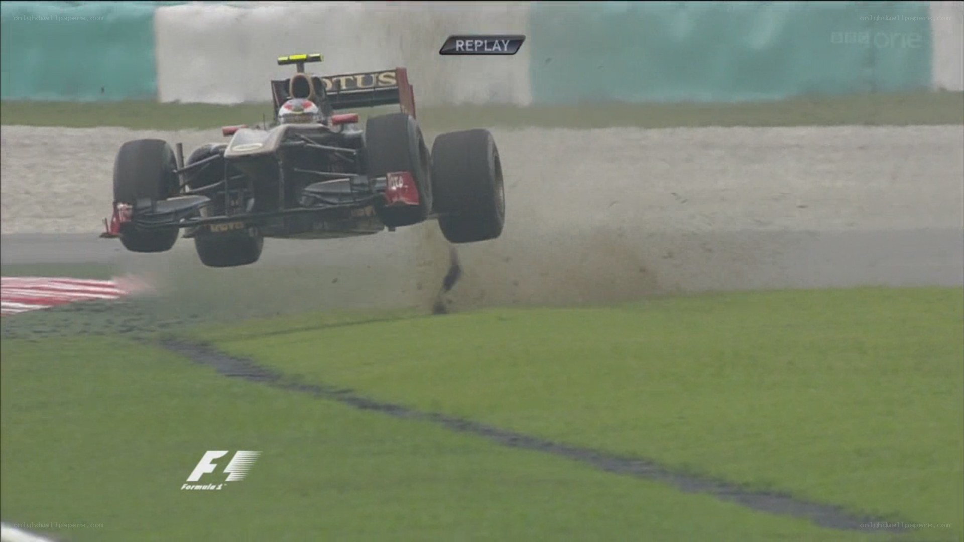 F1 car in mid-air crash