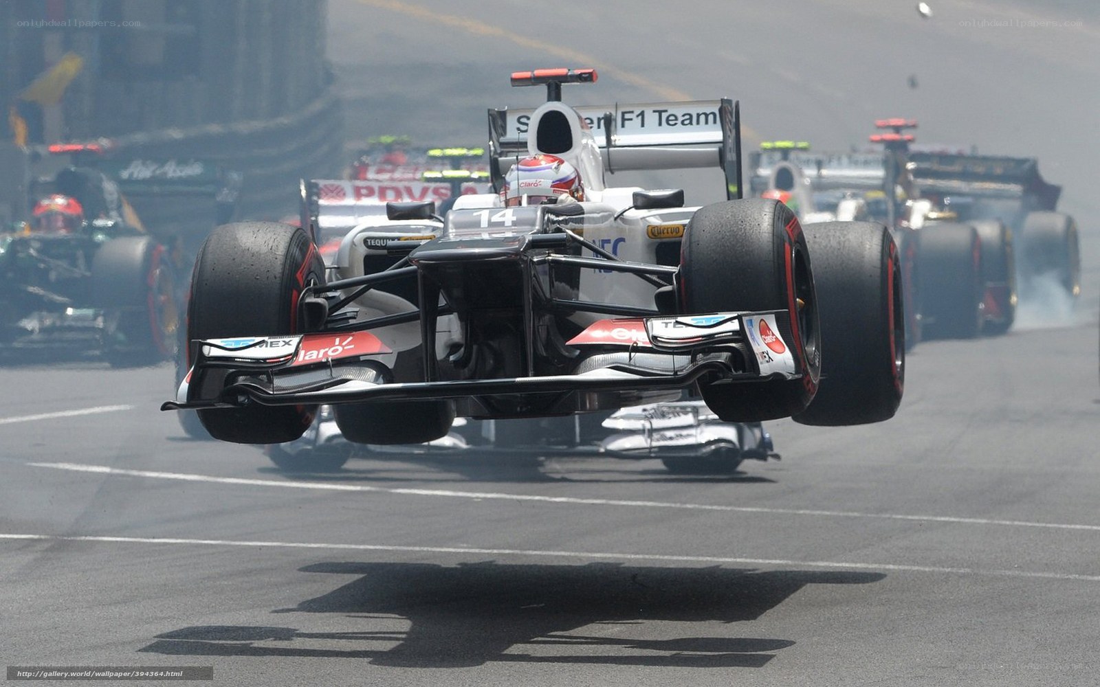 F1 car in mid-air crash