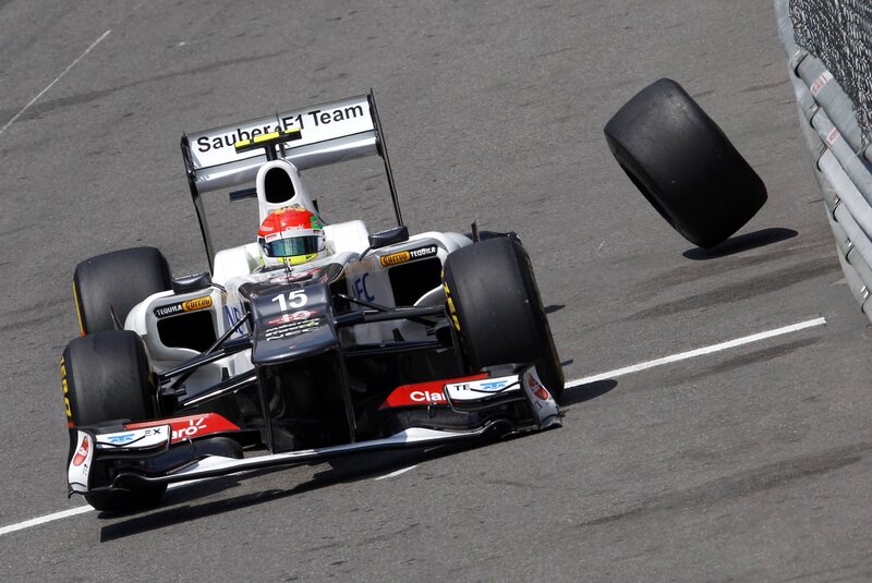 F1 car with detached tire