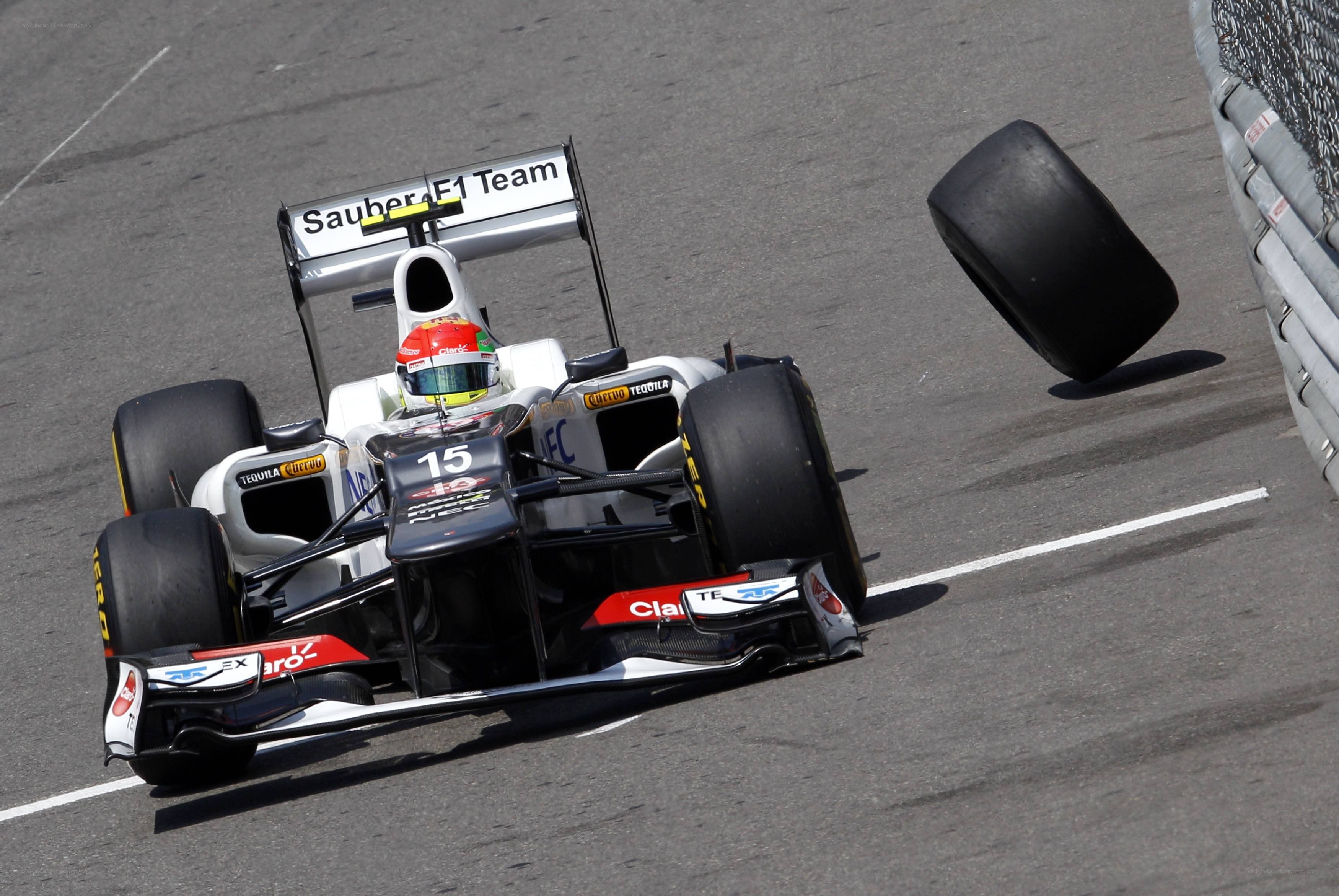 F1 car with detached tire