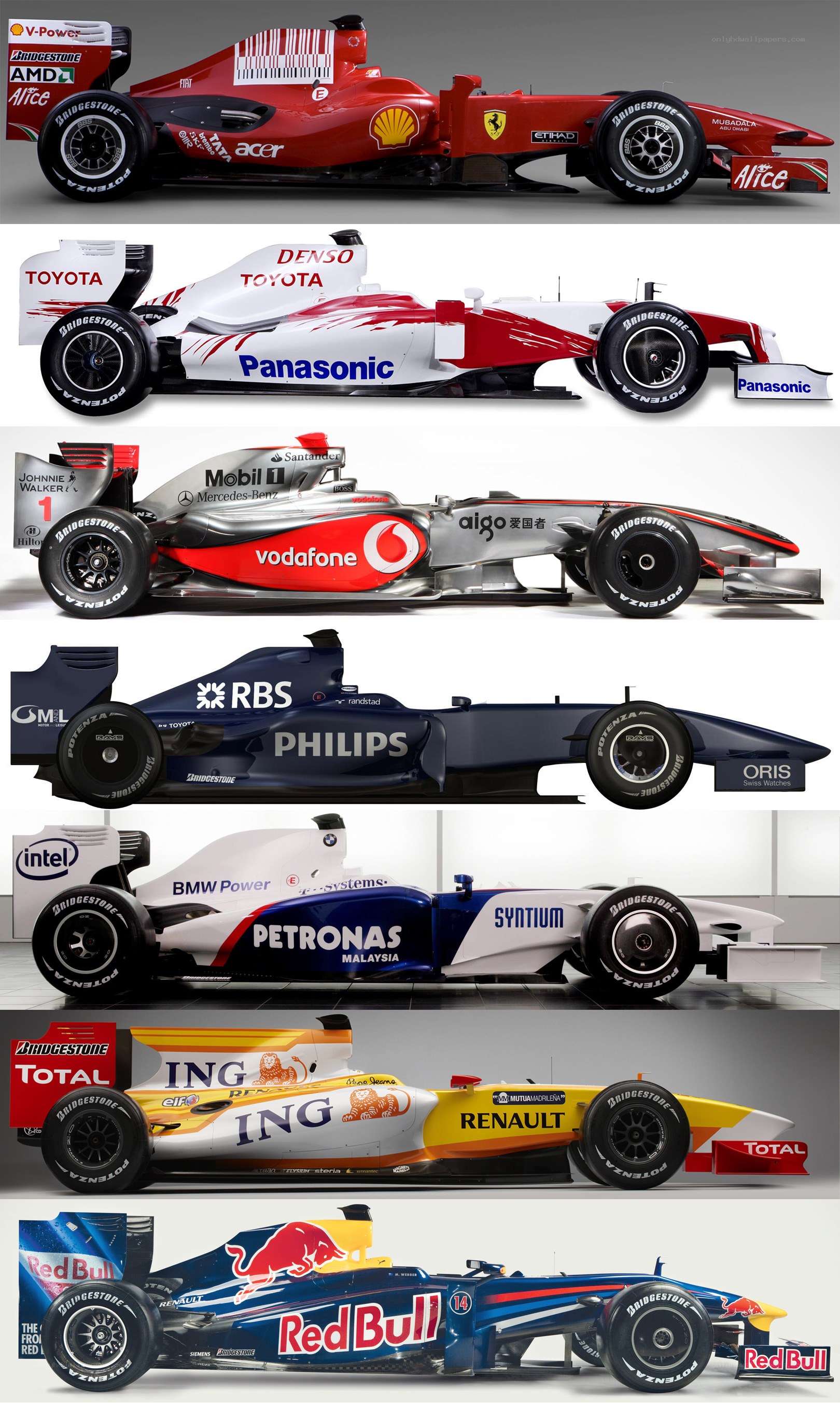 F1 cars from different years