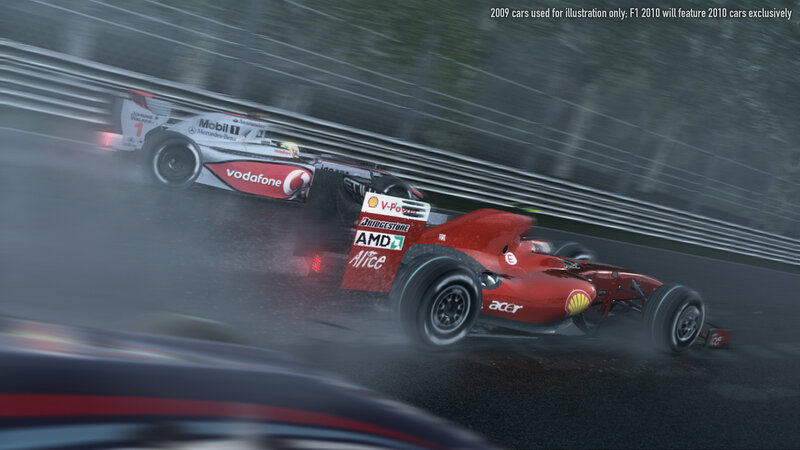 F1 Cars Racing in Rain — Red