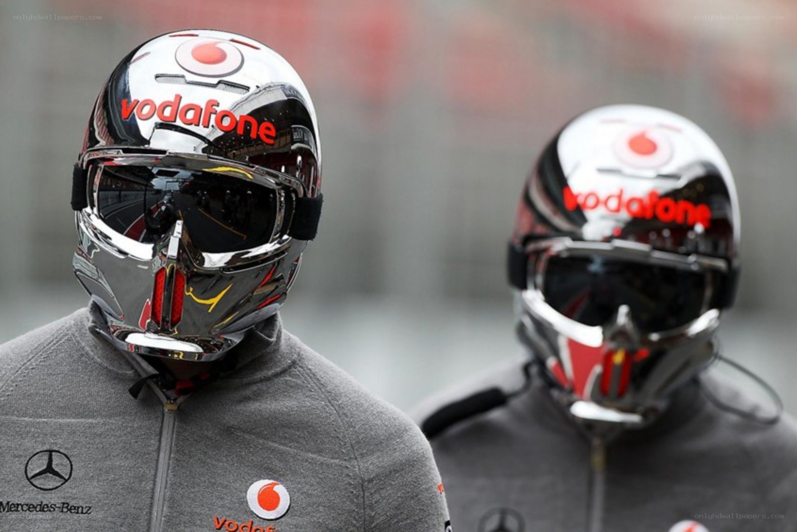 F1 drivers in helmets
