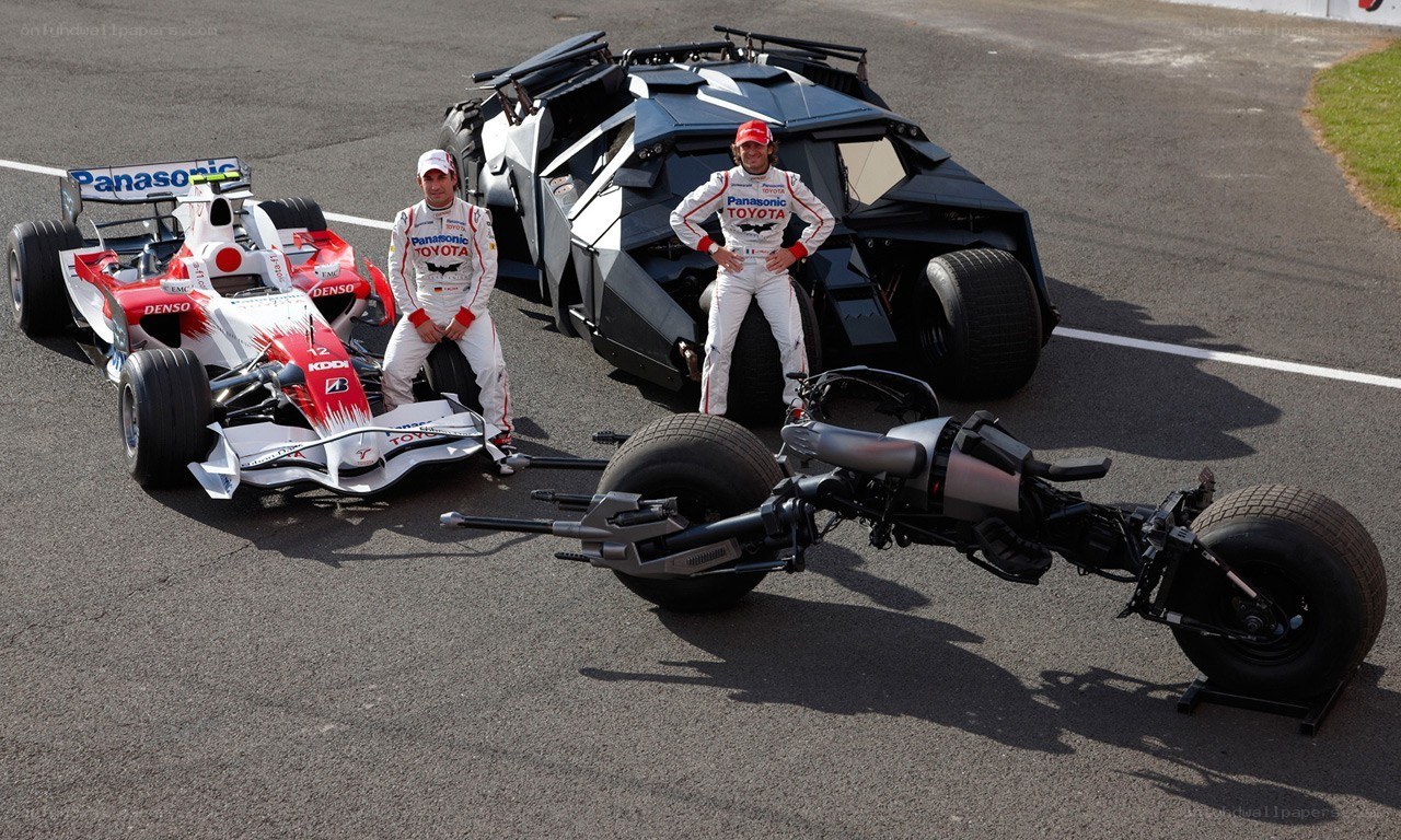 F1 drivers with Batmobile