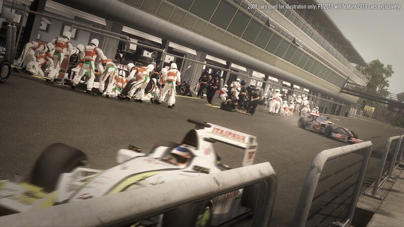 F1 race pit stop scene