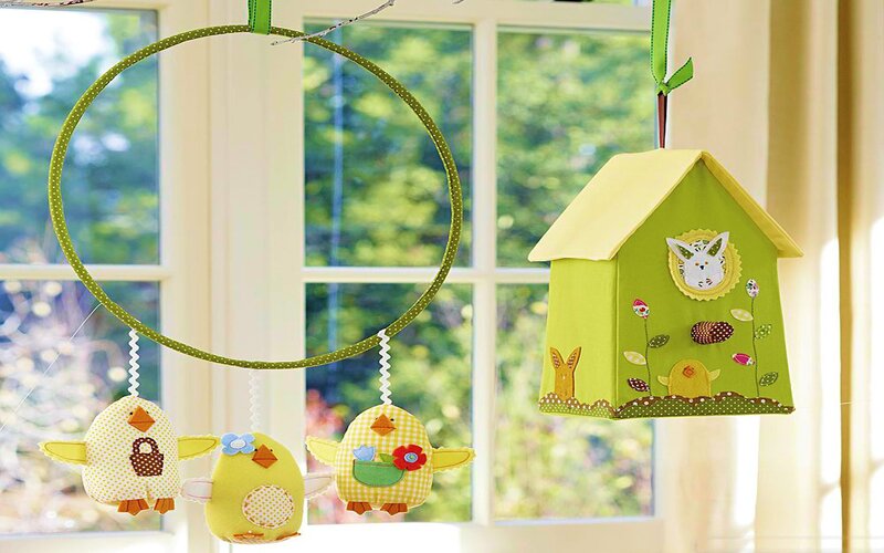 Fabric Birdhouse and Chick Mobile