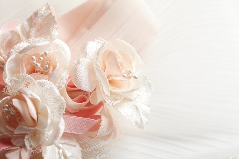 Fabric Flowers on Tulle — Pink