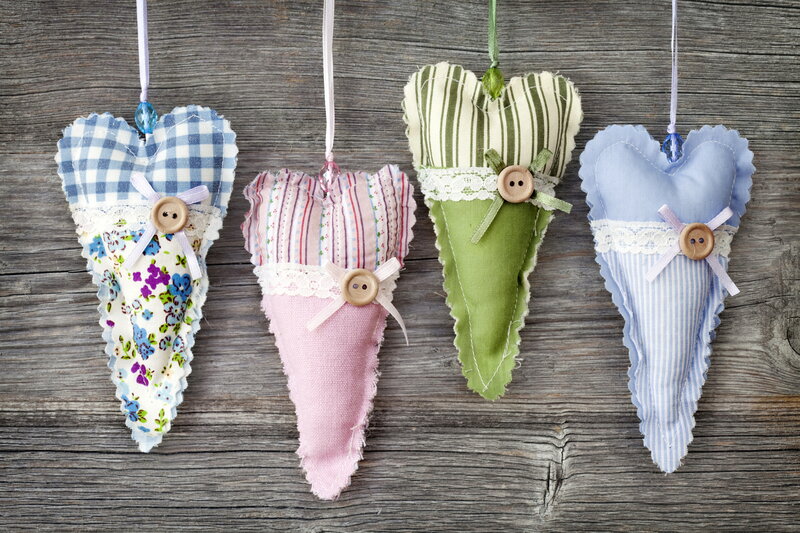 Fabric Heart Ornaments — Blue