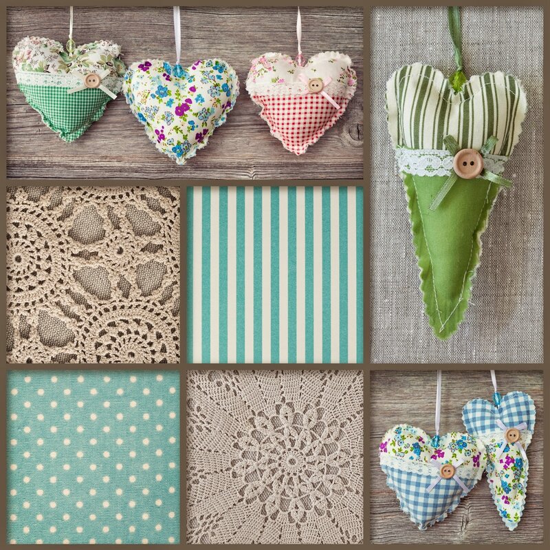 Fabric Heart Ornaments — Green