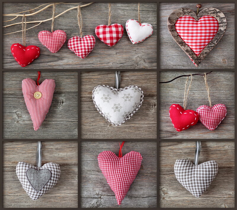 Fabric Heart Ornaments — Red, Cozy
