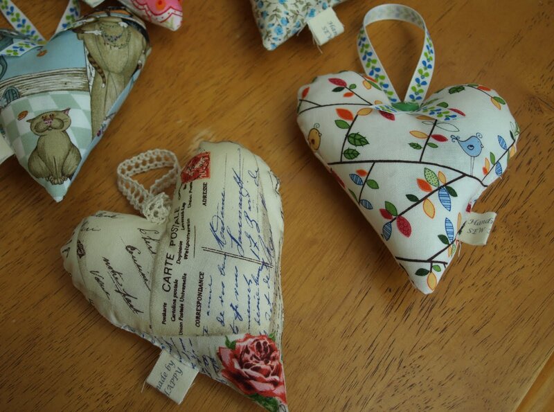 Fabric Heart Ornaments — White