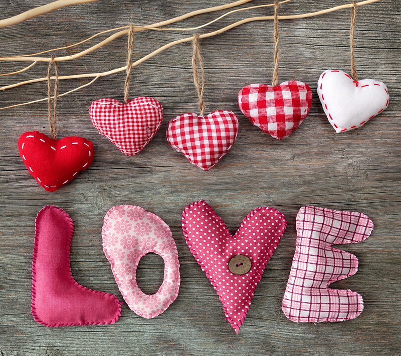 Fabric Hearts on Wood — Red