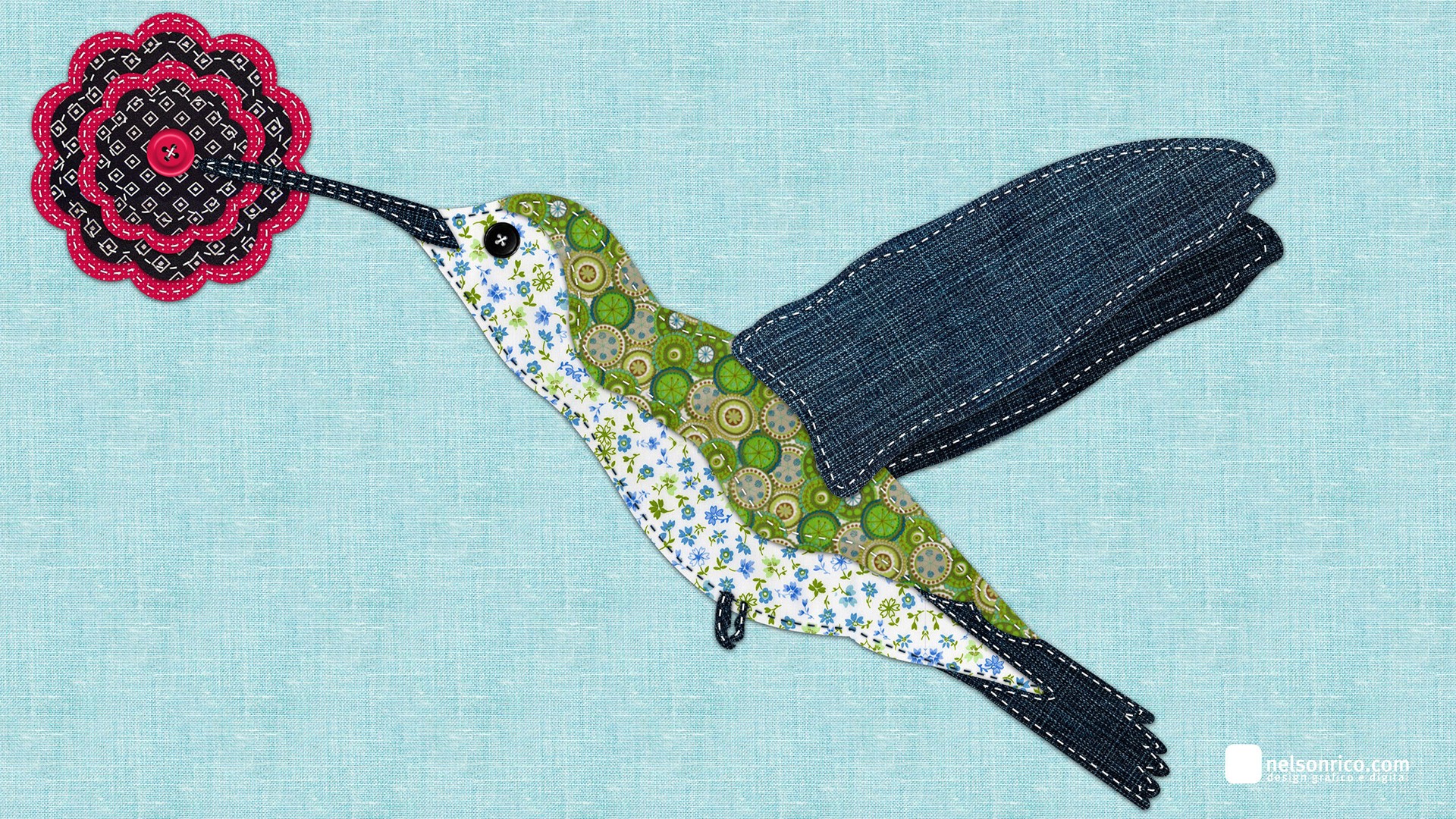 Fabric hummingbird collage
