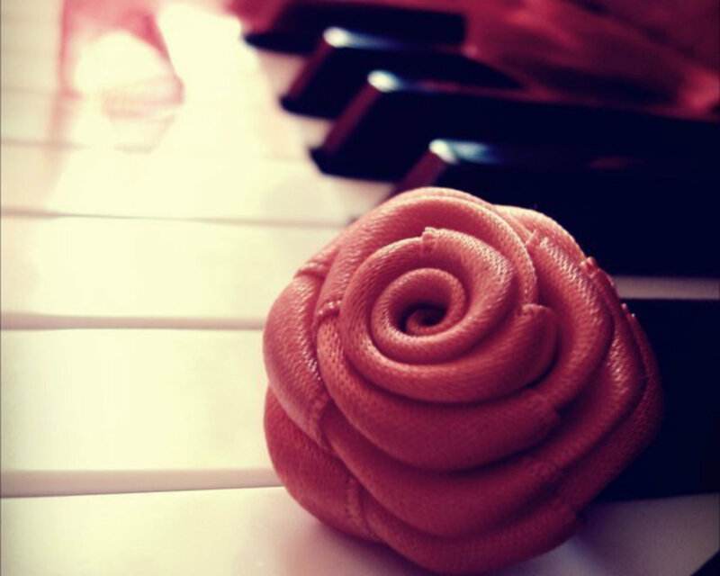 Fabric Rose on Piano Keys