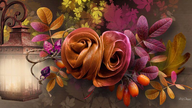 Fabric Roses and Autumn Leaves