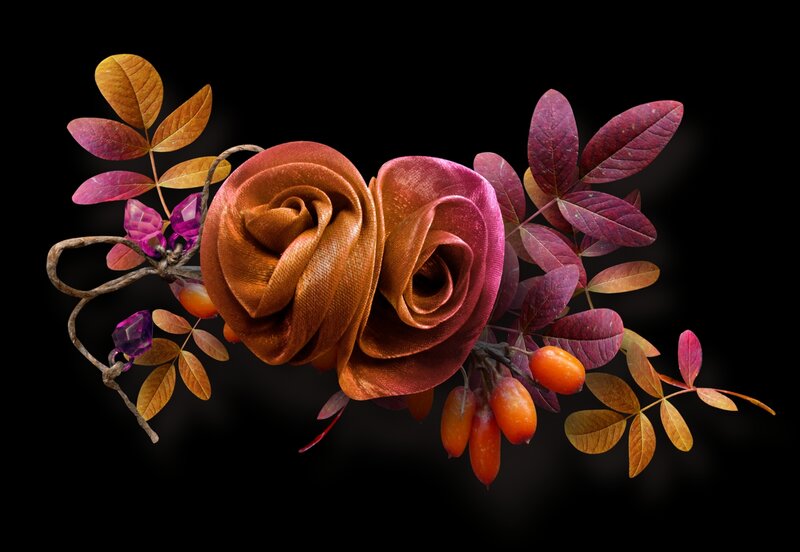 Fabric Roses with Berries