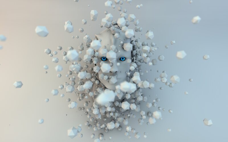 face emerging from fragments