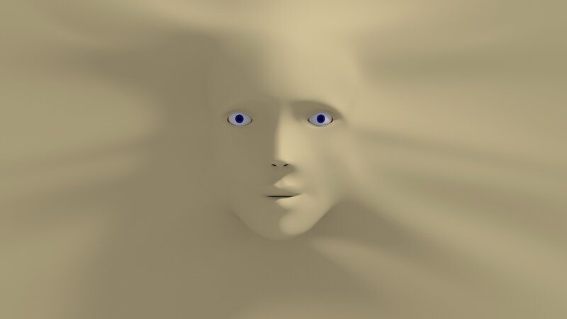 face emerging from sand