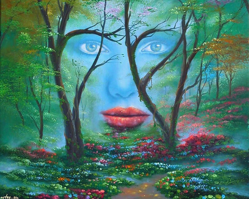 Face in Forest Painting