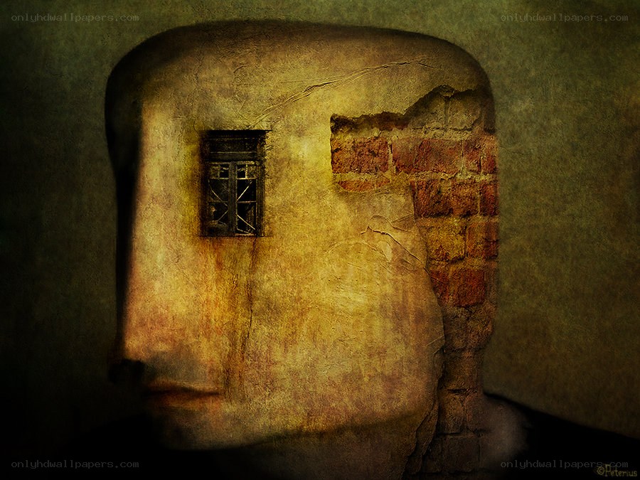 Face made of crumbling wall