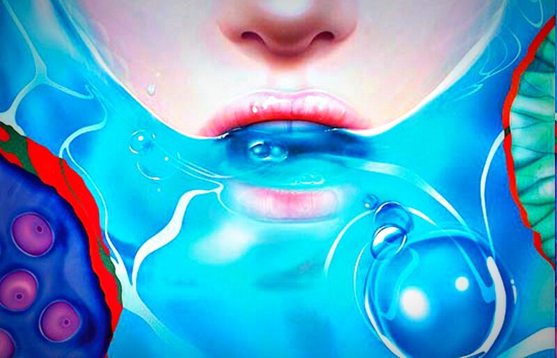 Face Submerged in Water — Blue
