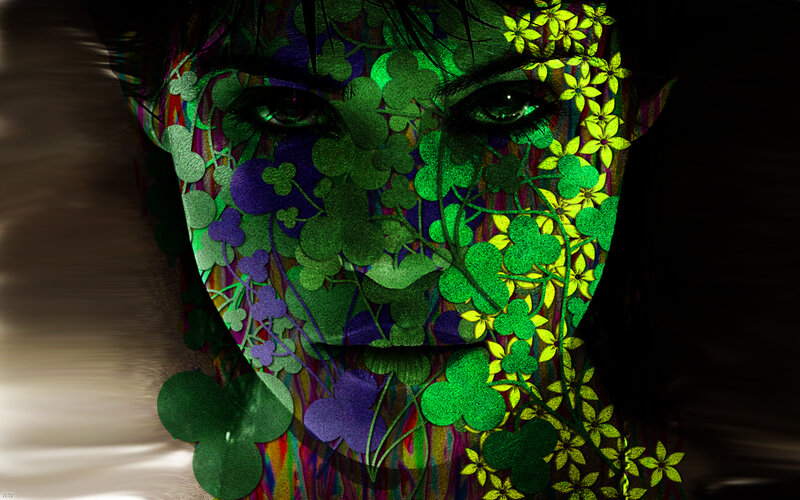 face with floral overlay