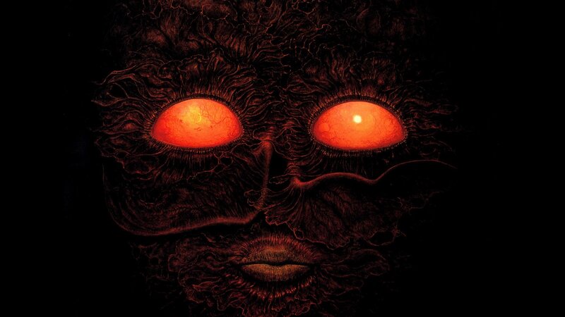 Face with Glowing Eyes — Black, Dramatic, Digital Art