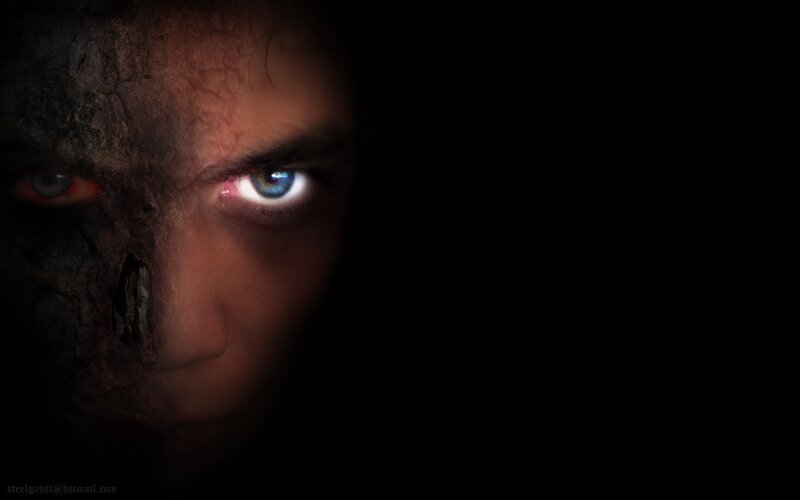 face with glowing eyes