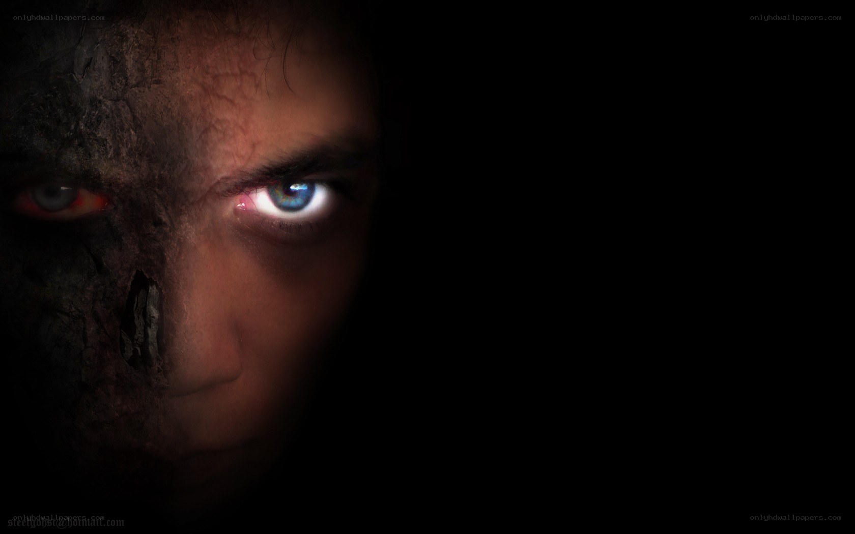 face with glowing eyes