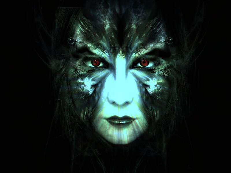 Face with Red Eyes — Black