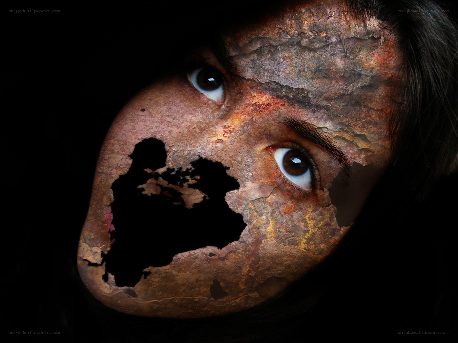 face with rusted texture