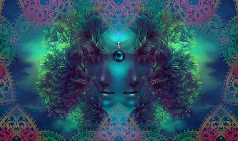 Face with Third Eye and Flowers