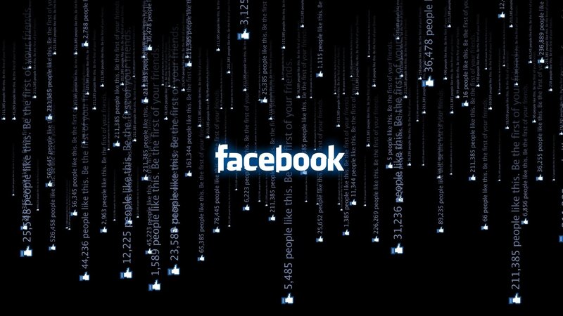 Facebook logo with data overlay