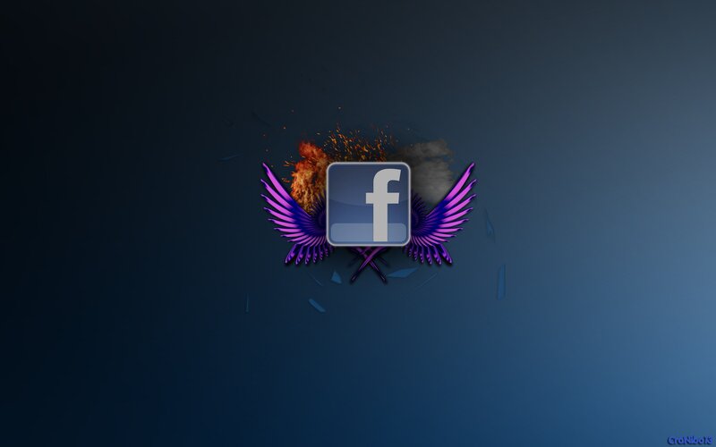 Facebook logo with wings and fire