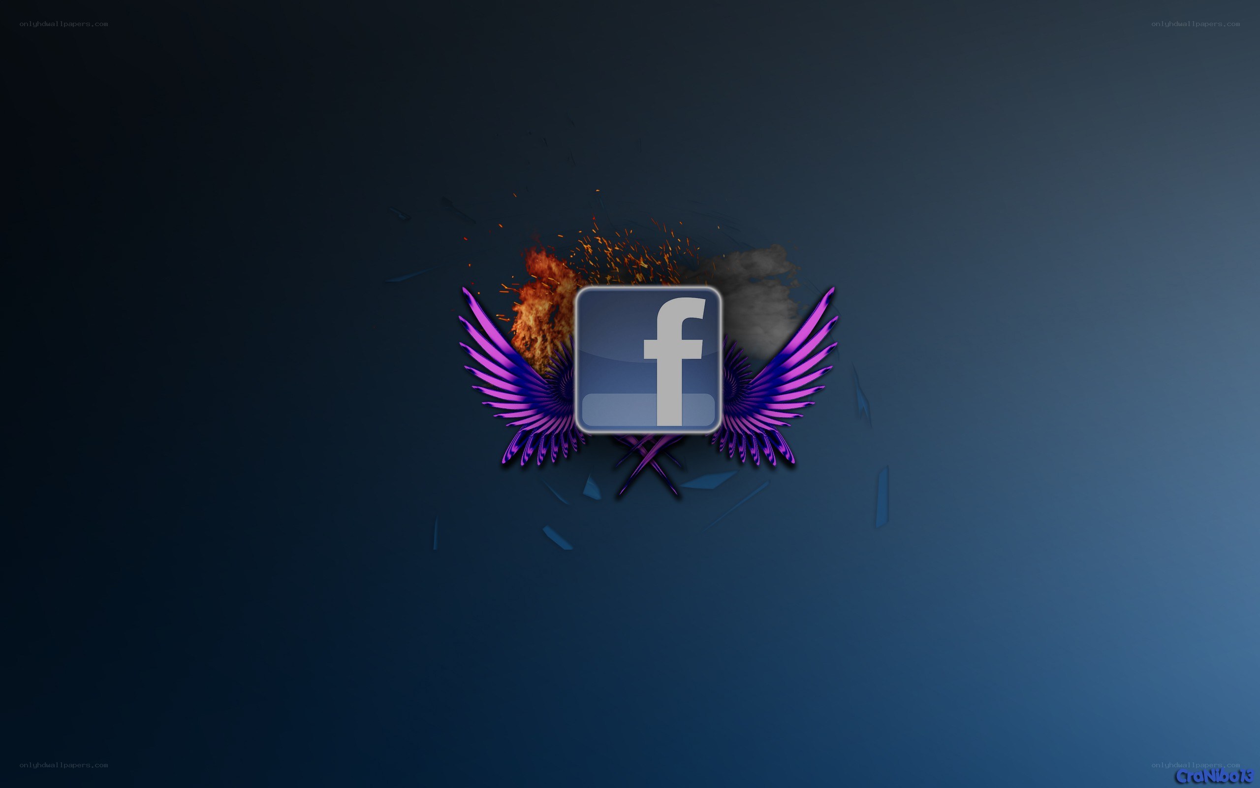 Facebook logo with wings and fire