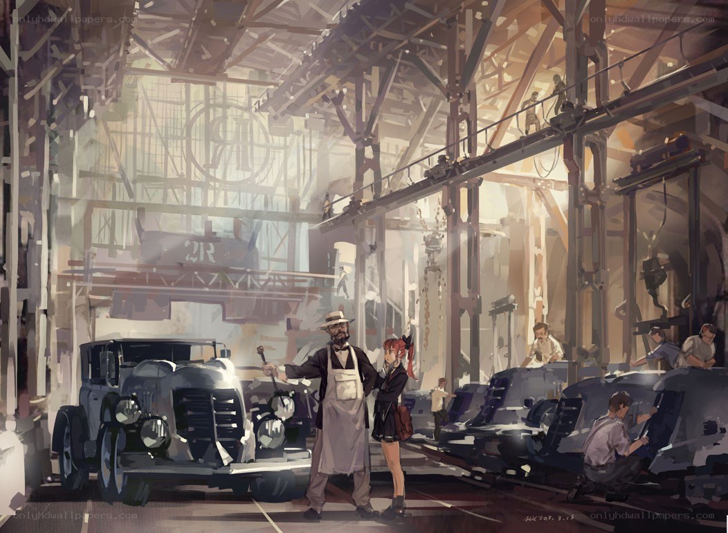 Factory assembly line scene