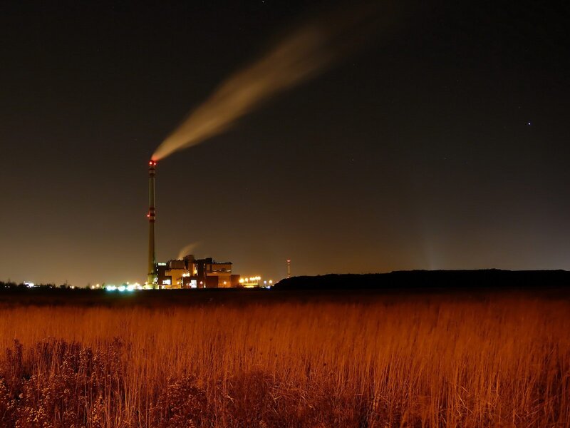 Factory at Night — Black, Dramatic, Photograph, Smoke, Chimney